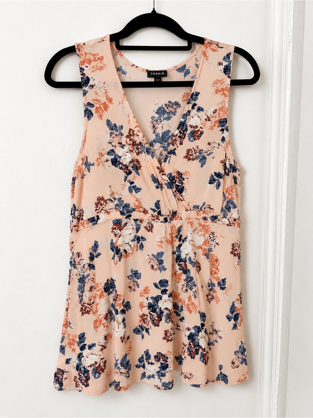 Torrid Pink Floral Wrap Tank with Navy Accents